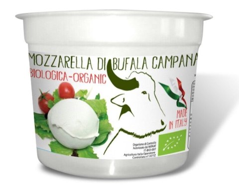 MOZZARELLA DI BUFALA (Z MLEKA BAWOLEGO) KULKA (W KUBECZKU) BIO 320 g (125 g) - BIOLOGICA MOZZARELLA (z mleka bawolego, marka BIOLOGICA)