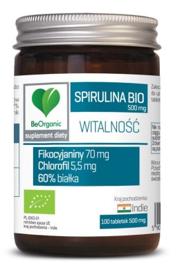 SPIRULINA BIO (500 mg) 100 TABLETEK - BE ORGANIC BE ORGANIC (suplementy diety)