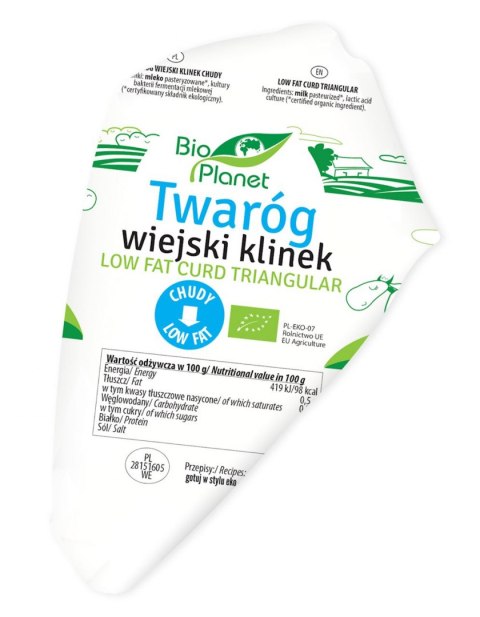 TWARÓG WIEJSKI KLINEK CHUDY BIO (około 0,25 kg) - BIO PLANET BIO PLANET - CHŁODNICZE