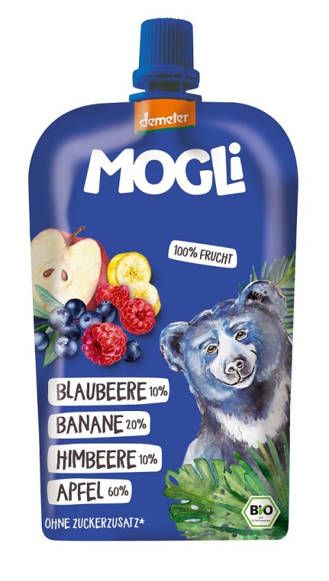 MUS JABŁKO - BANAN - JAGODA BEZ DODATKU CUKRÓW DEMETER BIO 120 g - MOGLI MOGLI (musy owocowe, przekąski)