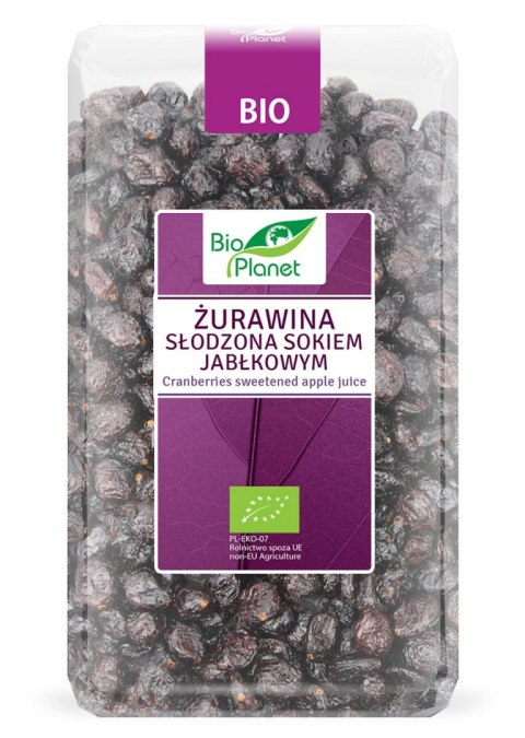 ŻURAWINA SŁODZONA SOKIEM JABŁKOWYM BIO 1 kg - BIO PLANET BIO PLANET - seria FIOLETOWA (owoce suszone)