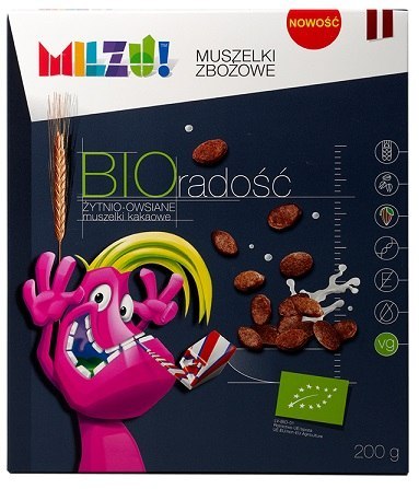 MUSZELKI ŻYTNIO - OWSIANE KAKAOWE "RADOŚĆ" BIO 200 g - MILZU MILZU (płatki śniadaniowe, chrupki)