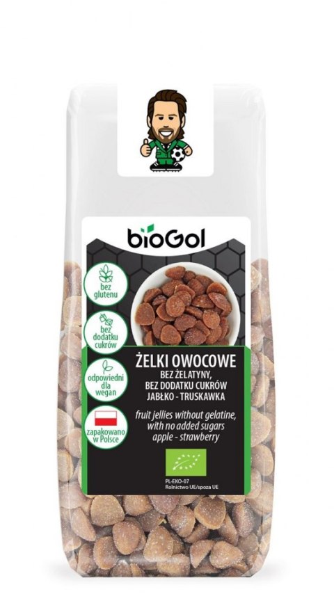 ŻELKI OWOCOWE BEZ ŻELATYNY, BEZ DODATKU CUKRÓW JABŁKO - TRUSKAWKA BEZGLUTENOWE BIO 90 g - BIOGOL BIOGOL (przekąski)